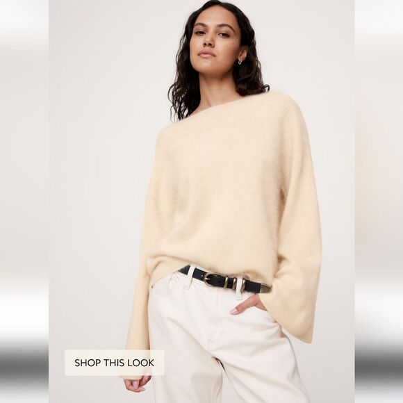 Banana Republic Brushed Cashmere Flare-Sleeve Sweater biscotti beige cream